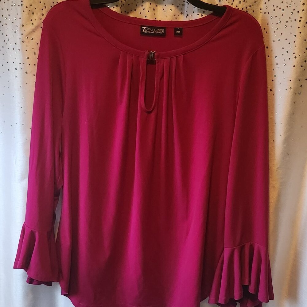 💗 Vintage New York & Co Bell-Sleeve Top – Hot Pink – Large